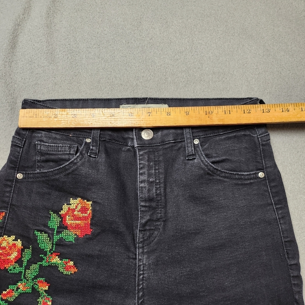 Topshop Jamie High Waisted Embroidered Roses Black Cropped Stretchy Jeans 30 - Picture 13 of 14